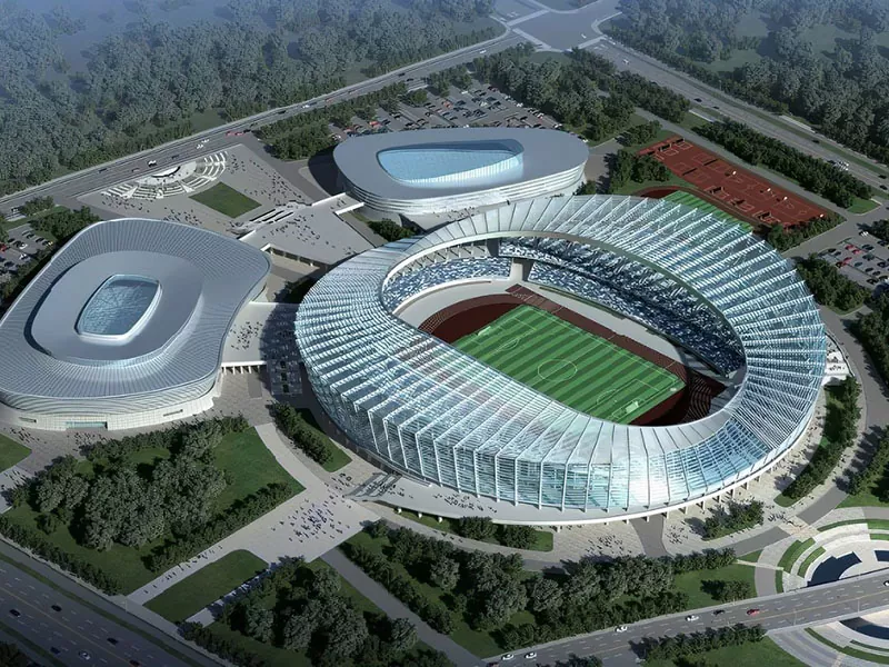 Pre-manufactured na istraktura ng bakal para sa sports center complex
